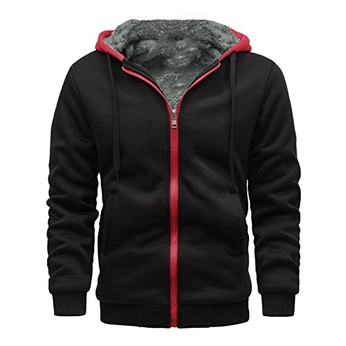 liaddkv Herren Herbst und Winter Mode Lässig Einfarbig Reißverschluss Mit Kapuze Fleece Dicker Mantel Fleece Mantel Jacke Dünne Mantel Herren (Red, XXXXXL) von liaddkv