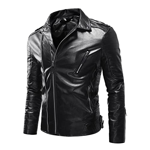 liaddkv Herren Jacke Lederjacke Schwarz Übergangsoberteil Lässig Motorrad Piloten Reißverschluss Casual Klassisch PU Leder Mäntel Slim Fit Lederjacke Freizeitweste Männer Anzug Jacket von liaddkv