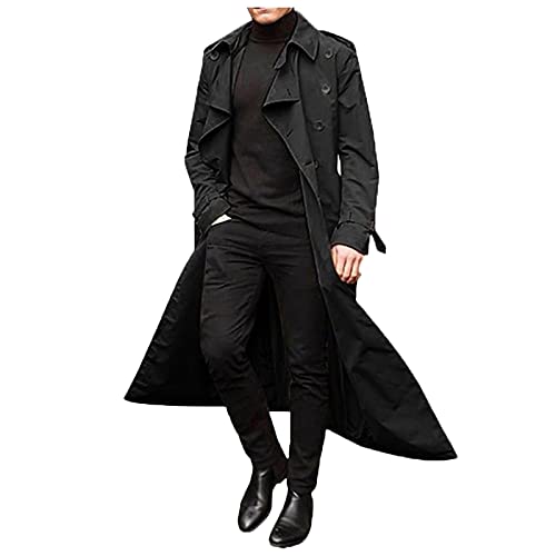 liaddkv Herren Mantel Lang - Herrenmäntel Zweireiher Mantel Mit Gürtel Revers Frühling Herbst Übergangsjacke British Style Trenchcoat Herren Overcoat Men Trachtenjacke Business Jacke von liaddkv