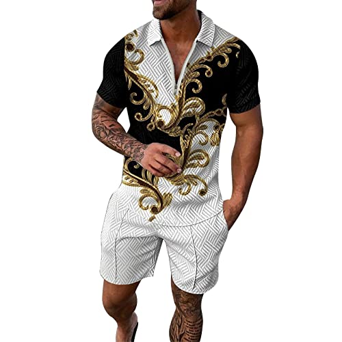 liaddkv Herren Mode Stylisch 2024 Sommer Herren Sportanzug 2 Teiliges Outfit Trainingsanzug Herren Set Kurz Sommeranzug Herren Leicht Elegant Poloshirt + Kurze Hose Activewear Für Herren von liaddkv