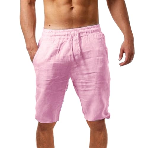 liaddkv Herren-Sommer-Shorts aus lässiger und modischer Baumwolle und Leinen Herren Hosen Kurz Stretch (Pink, S) von liaddkv