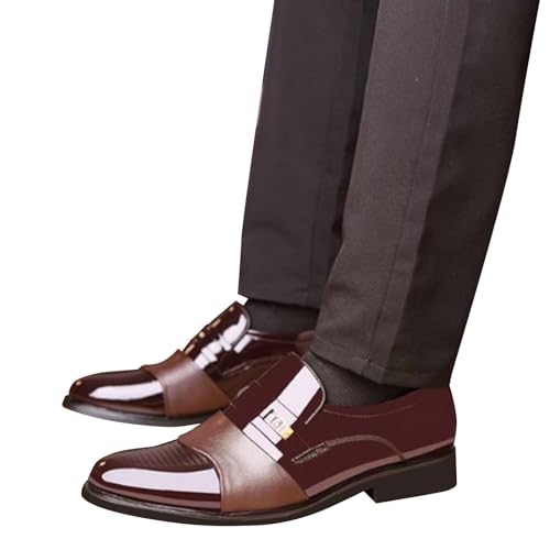 liaddkv Herrenschuhe aus lackiertem im britischen Spleißen, Business-Casual-Stil, Herren-Lederschuhe Schuhe Schnürsenkel Herren (Brown, 43) von liaddkv
