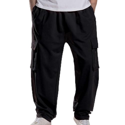 liaddkv Hipster Fat Plus Size Hose mit weitem Bein Plus Size Herrenhose Hip Hop Baggy Multi Pocket Cargohose Cap Herren (ZA-Black, XXXXL) von liaddkv