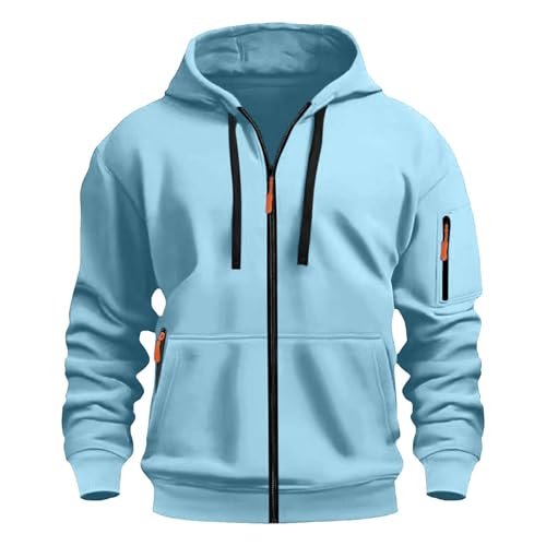 liaddkv Hoodie Herren Reißverschluss, Einfarbig Langarm Kapuzenpulli Zip Hoodie Bequem Wärme Sweatshirt mit Taschen Herren-Jacken Leichte Übergangsjacke Jogging Hoody Männer für Sport & Freizeit von liaddkv