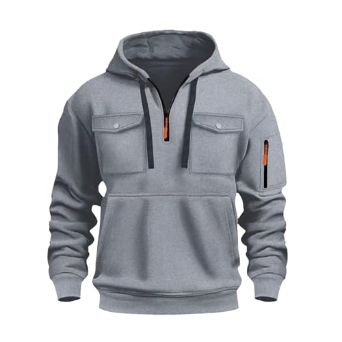 liaddkv Hoodies für Männer Oversize Zip Hoodie mit Multi-Taschen Hoody Jungen mit Kapuze Reissverschluss Kapuzenpullover Y2K Basic Jogging Sport Sweatshirt Winter Warme Arbeitspullover von liaddkv
