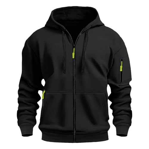 liaddkv Kapuzenjacke Herren Schwarz, Einfarbig Langarm Kapuzenpulli Zip Hoodie Bequem Wärme Sweatshirt mit Taschen Herren-Jacken Leichte Übergangsjacke Jogging Hoody Männer für Sport & Freizeit von liaddkv