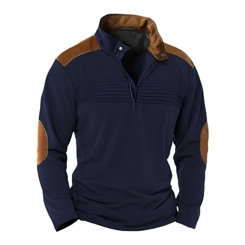 liaddkv Lange Sweatshirt Herren Pullover Stehkragen Knopfleiste Reißverschluss Pullover Herbst und Winter Top Herren (Navy, XXXL) von liaddkv