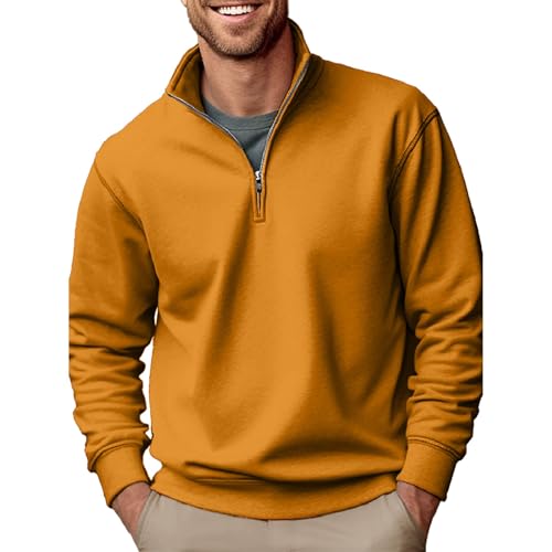 liaddkv Neuer Herrenpullover, lässiger Reißverschluss, Stehkragen, verdickt und samtig, einfarbig, Herrenpullover Sweatshirt Angeraut (Orange, M) von liaddkv