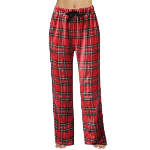liaddkv Pyjamahose Damen Lang Baumwolle Karierte Freizeithose Damen Weites Bein Schlafanzughose mit Kordelzug Fitness Stretch Drawstring Hosen weich yogahose Damen lang XXXL von liaddkv