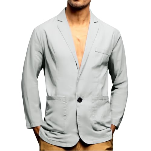 liaddkv Sakko Herren Sommer Anzug aus Baumwolle und Leinen Dünn Anzugjacke 2 Knopf Jacke Leichte Sommerjacke Business Anzug Regular Fit Jacken Sport Mantel für Hochzeit Freizeit sportlich von liaddkv