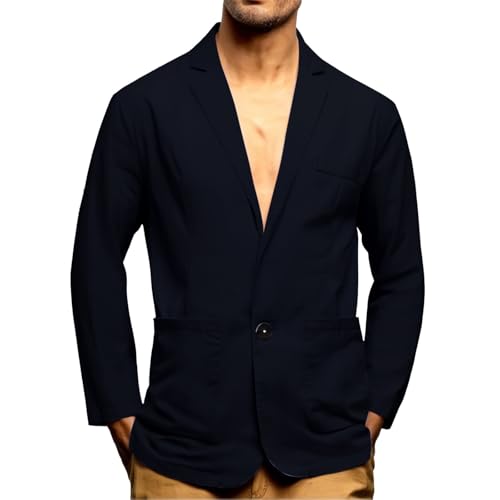 liaddkv Sakko Herren Sommer Anzug aus Baumwolle und Leinen Dünn Anzugjacke 2 Knopf Jacke Leichte Sommerjacke Business Anzug Regular Fit Jacken Sport Mantel für Hochzeit Freizeit sportlich von liaddkv
