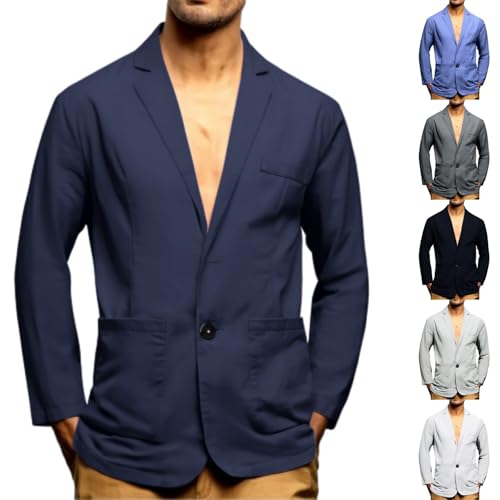 liaddkv Sakko Herren Sommer Anzug aus Baumwolle und Leinen Dünn Anzugjacke 2 Knopf Jacke Leichte Sommerjacke Business Anzug Regular Fit Jacken Sport Mantel für Hochzeit Freizeit sportlich von liaddkv