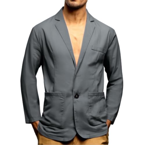 liaddkv Sakko Herren Sommer Anzug aus Baumwolle und Leinen Dünn Anzugjacke 2 Knopf Jacke Leichte Sommerjacke Business Anzug Regular Fit Jacken Sport Mantel für Hochzeit Freizeit sportlich von liaddkv