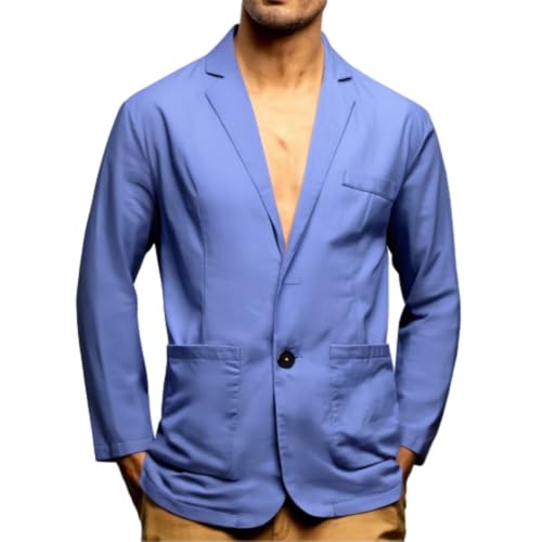 liaddkv Sakko Herren Sommer Anzug aus Baumwolle und Leinen Dünn Anzugjacke 2 Knopf Jacke Leichte Sommerjacke Business Anzug Regular Fit Jacken Sport Mantel für Hochzeit Freizeit sportlich von liaddkv