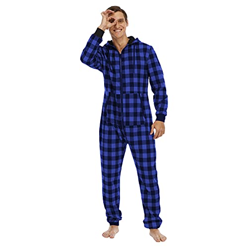 liaddkv Schlafanzug Herren Lang Winter Wärme Jumpsuit Overall Pyjama Hooded Nachtwäsche Karierte Schlafoveralls Für Herren Weihnachts Schlafanzug Haushose Loungewear Set von liaddkv