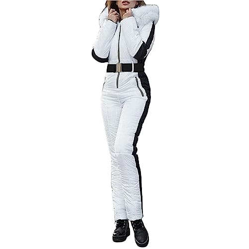 liaddkv Schneeanzug Damen Einteilig Skianzug Warm Ski Overall Hoodie Jumpsuit Langer mit KapuzeSchneeanzug Skihose Elegant Skibekleidung Wasserdicht Snowboard Skisuit Outdoor Jumpsuit von liaddkv