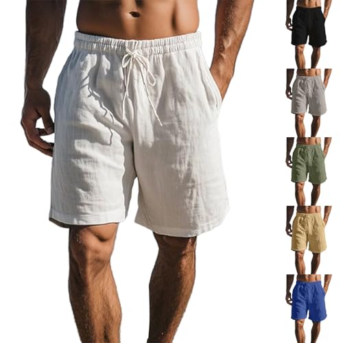 liaddkv Shorts Herren Sommer Baumwolle Leinen Kurze Hose mit Taschen Beach Shorts Sport Kurz Leinenhose Elastische Taille Stretch Leicht Sommershorts Einfarbige Lockere Passform Kurze Freizeithose von liaddkv