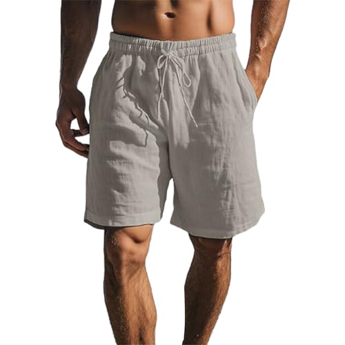 liaddkv Shorts Herren Sommer Baumwolle Leinen Kurze Hose mit Taschen Beach Shorts Sport Kurz Leinenhose Elastische Taille Stretch Leicht Sommershorts Einfarbige Lockere Passform Kurze Freizeithose von liaddkv