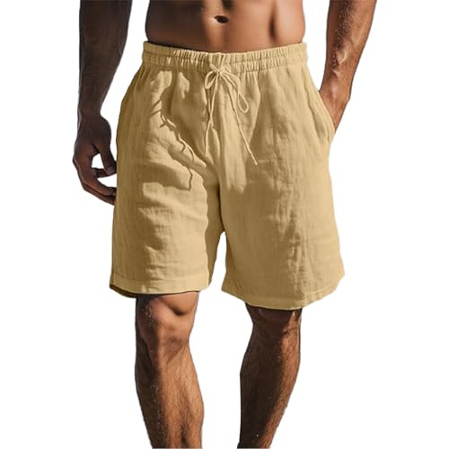 liaddkv Shorts Herren Sommer Baumwolle Leinen Kurze Hose mit Taschen Beach Shorts Sport Kurz Leinenhose Elastische Taille Stretch Leicht Sommershorts Einfarbige Lockere Passform Kurze Freizeithose von liaddkv