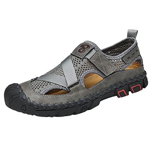 liaddkv Sommer-Sandalen für Herren, atmungsaktiv, koreanische Ausgabe, Slip-on-Strandlederschuhe aus Rindsleder Sandalen Herren (Grey, 40) von liaddkv