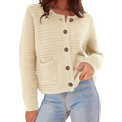 liaddkv Strickjacke Damne Kurz - Grobstrickjacke Onhe Kapuze Rundhalsausschnitt Strickpullover Einreihiger Übergangsmantel Einforbig Elegante Outdoormantel Sportlich Wintermantel von liaddkv