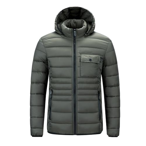 liaddkv Winterjacke Herren Grün mit Reißverschlusstaschen Baumwolle Daunenjack mit Brusttasche Einfarbig Steppjacke mit Kapuze Übergangsjacke Komfortabel Oversize Softshelljacke Sweatjacke Herren von liaddkv