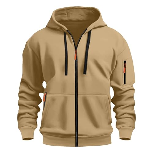 liaddkv Zip Hoodie Herren, Einfarbig Langarm Kapuzenpulli Zip Hoodie Bequem Wärme Sweatshirt mit Taschen Herren-Jacken Leichte Übergangsjacke Jogging Hoody Männer für Sport & Freizeit von liaddkv