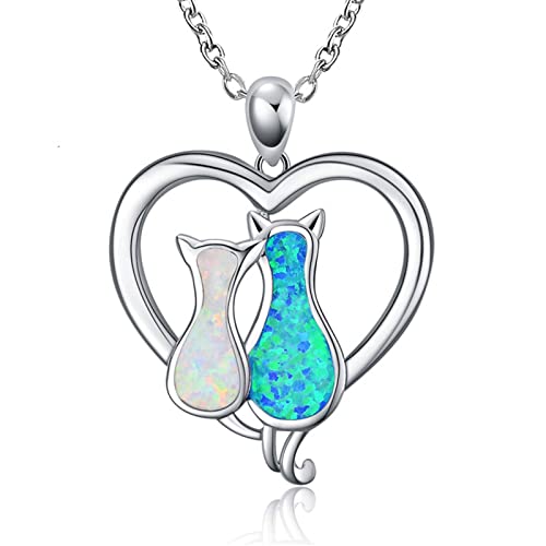 Kette Katze Silber, Damen Katzen Kette Mit Katze Herz Anhänger, Premium Mädchen Silberkette katze halskette Mit Geschenkverpackung, Muttertag Geburtstage Geschenke für Damen Mädchen (Katze Farbe) von liameya