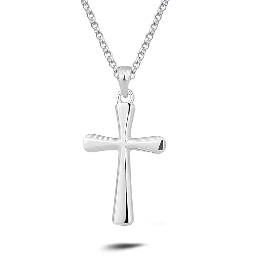 Kreuz Kette Herren 925 Sterling Silber, Premium Iced Out Kreuzkette Männer Silberkette mit Kreuz Anhänger, Ostern Cross Halskette Schmuck für Herren, Personalisierter Geburtstag Geschenk (silver-A) von liameya