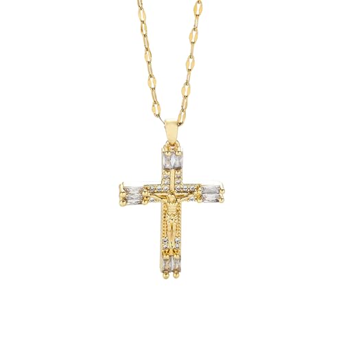 Kreuz Kette Herren 925 Sterling Silber, Premium Iced Out Kreuzkette Männer Silberkette mit Kreuz Anhänger, Ostern Cross Halskette Schmuck für Damen Herren, Personalisierter Geburtstag Geschenk (gold) von liameya