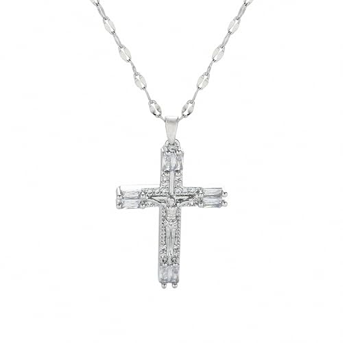 Kreuz Kette Herren 925 Sterling Silber, Premium Iced Out Kreuzkette Männer Silberkette mit Kreuz Anhänger, Ostern Cross Halskette Schmuck für Damen Herren, Personalisierter Geburtstag Geschenk(silver) von liameya