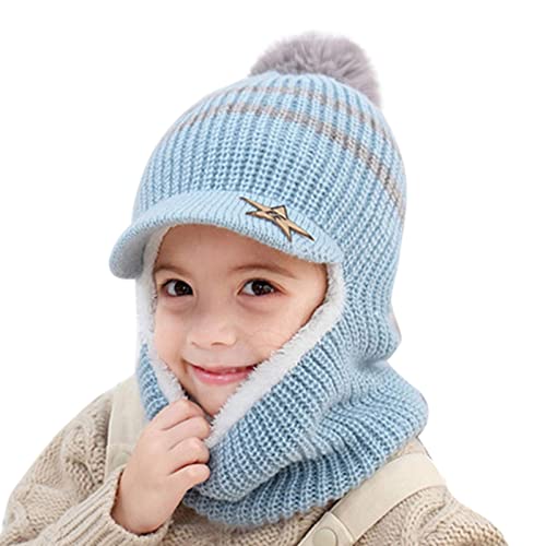 Kinder Wintermütze Warm Niedlich Schlupfmütze Mit Bommel Beanie Und Schal Set Für Jungen Mädchen 2-6 Jahre von liangp