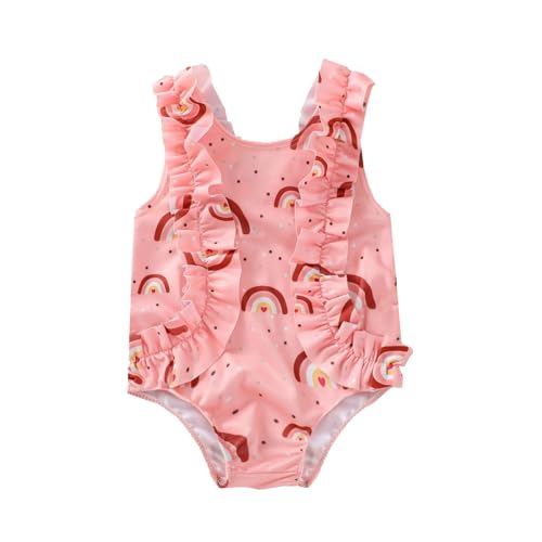 Kleinkind Regenbogen Tragen Gedruckt Sommer Mädchen Baby Strand Bade Bademode Rüschen Ärmellose Badeanzug Anzug Mädchen Bademode Badeanzug Baby Mädchen 86 (Pink, 18-24 Months) von liangp