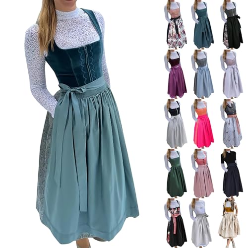 liangp Dirndl Damen midi Trachtenrock Trachtenkleid Damen Dirndlschürze 2 teilig Dirndl-Komplettsets für Oktoberfest Trachtenmode Kleid von liangp