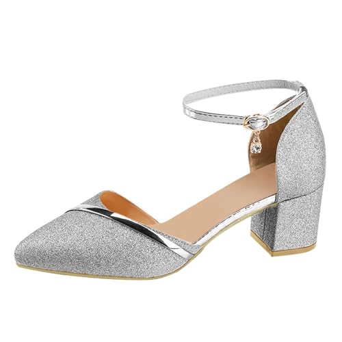 liangp Frauen-Mode lässige Spitze Zehen quadratische Fersen Hochzeit Schuhe High Heel Sandalen Schuhe Damen Ballerina Sportlich Schuhe Damen Pumps Sommer (A-Silver, 35) von liangp