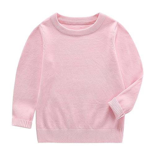 liangp Kleinkind Jungen und Mädchen Herbst und Winter Rundhalspullover einfarbiger Strickpullover College-Stil Alltagskleidung Jungen Sweatshirt (Pink, 9-10 Years) von liangp