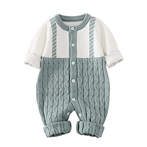 liangp Neugeborenes Baby gestrickter Strampler Baumwolle Langarm Junge Mädchen Pullover Kleidung Baby Splice Overall 1 Stück Outfits Sportanzug Kinder (Green, 3-6 Months) von liangp