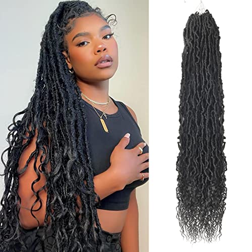 Lianlian 6 Packungen neue Falsche Locken mit lockigem Ende 36 Zoll Soft Locs Crochet Hair Distressed Goddess Locs Crochet Braid Pre Looped Crochet Locs For Black Women (36 Zoll, 1B) von lianlian