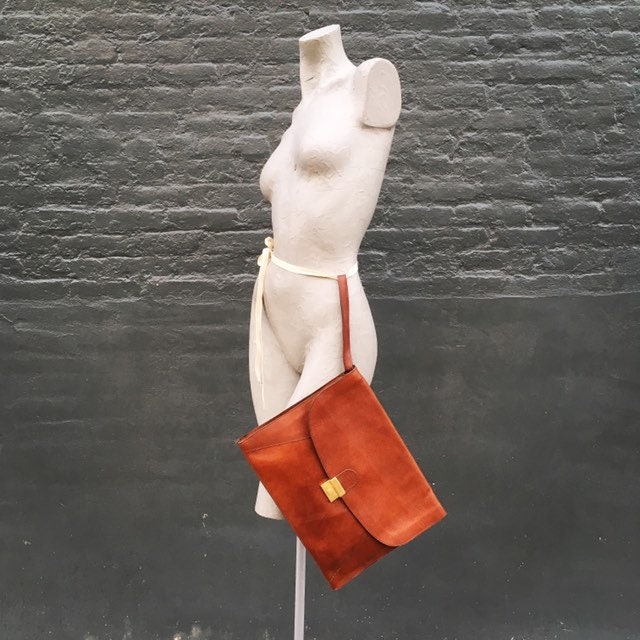 Vintage 80Er Jahre Kastanie Rost Braun Leder Umhüllung Satchel Geldbörse Eidechse Geprägt von lianserene