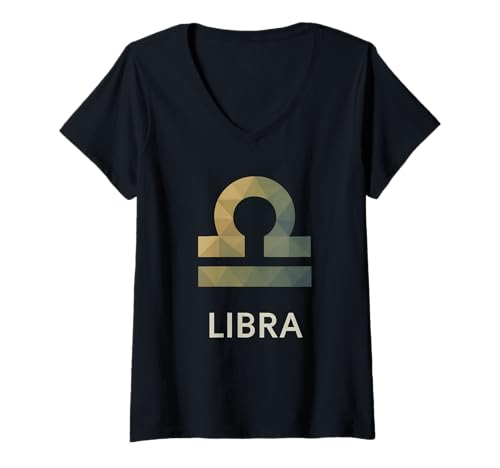 Damen Waage Geometrische Sternzeichen Kunst T-Shirt mit V-Ausschnitt Damen Waage Geometrische Sternzeichen Kunst T-Shirt mit V-Ausschnitt von libra zodiac geometric scale air sign Astrology
