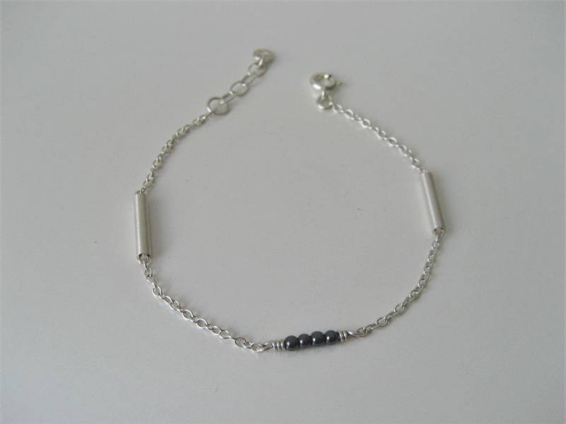 Silberarmkettchen, Rohre Hämatitkugeln, Armschmuck Silber, Filigranes Armband, Ag 925/000 von licamaShop