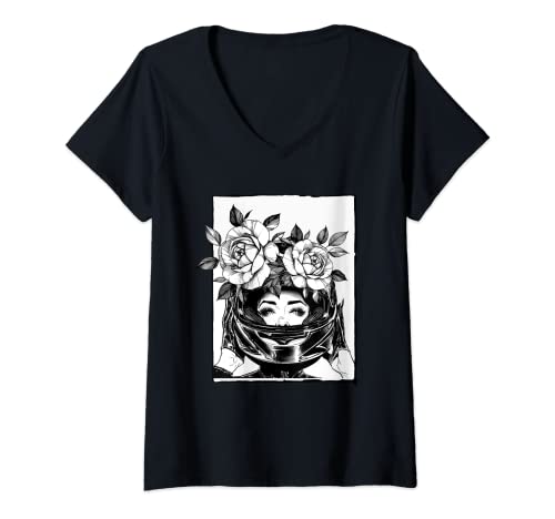 Damen flower biker girl T-Shirt mit V-Ausschnitt Damen flower biker girl T-Shirt mit V-Ausschnitt von liebe motogerclubs deutschmotorrads
