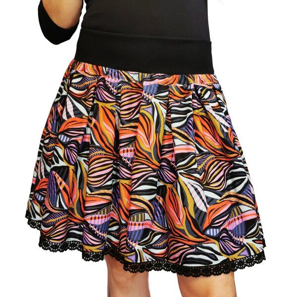 liebewicht Faltenrock Rock schwarz bunt gemustert aus Biobaumwolle Modal Damen von liebewicht