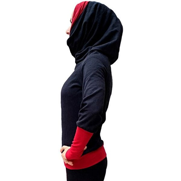 liebewicht Kapuzenpullover KapOn schwarz/rot 2 Längen nach Wahl von liebewicht