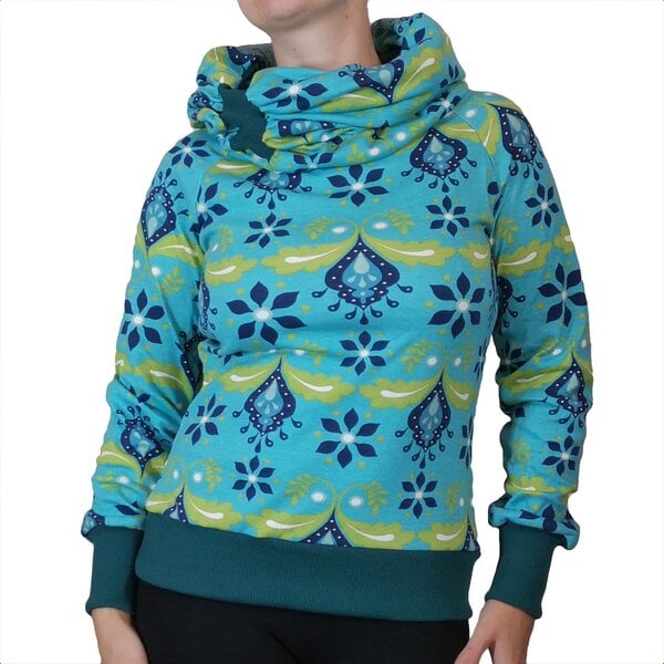 liebewicht Kapuzenpullover Longshirt KapOn Jersey gemustert blau/bunt kurz von liebewicht