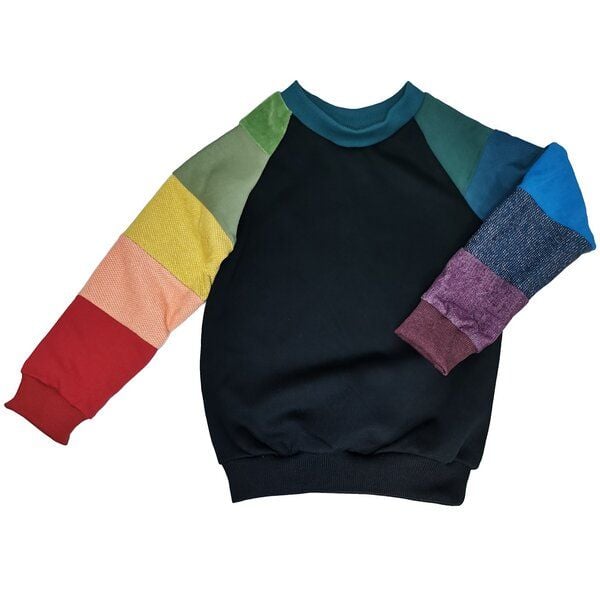 liebewicht Pullover aus Bio Sweat Regenbogen Patchwork Unikat für Babys und Kinder von liebewicht