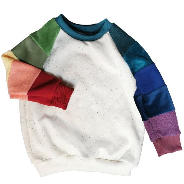 liebewicht Pullover aus Bio Sweat Regenbogen Patchwork Unikat für Babys und Kinder von liebewicht