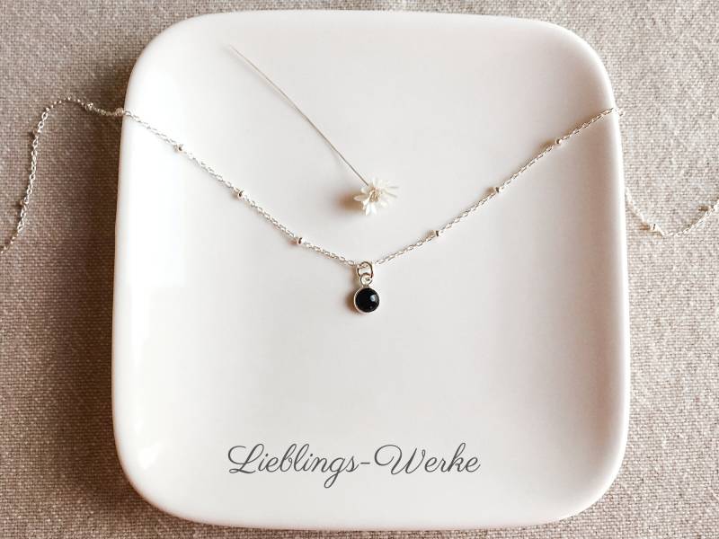 Filigrane Kette Mit Onyx 925 Sterlingsilber /Halskette /Silberkette /Satellitenkette /Geschenke Für Frauen/ Edelsteinkette von lieblingswerkeshop