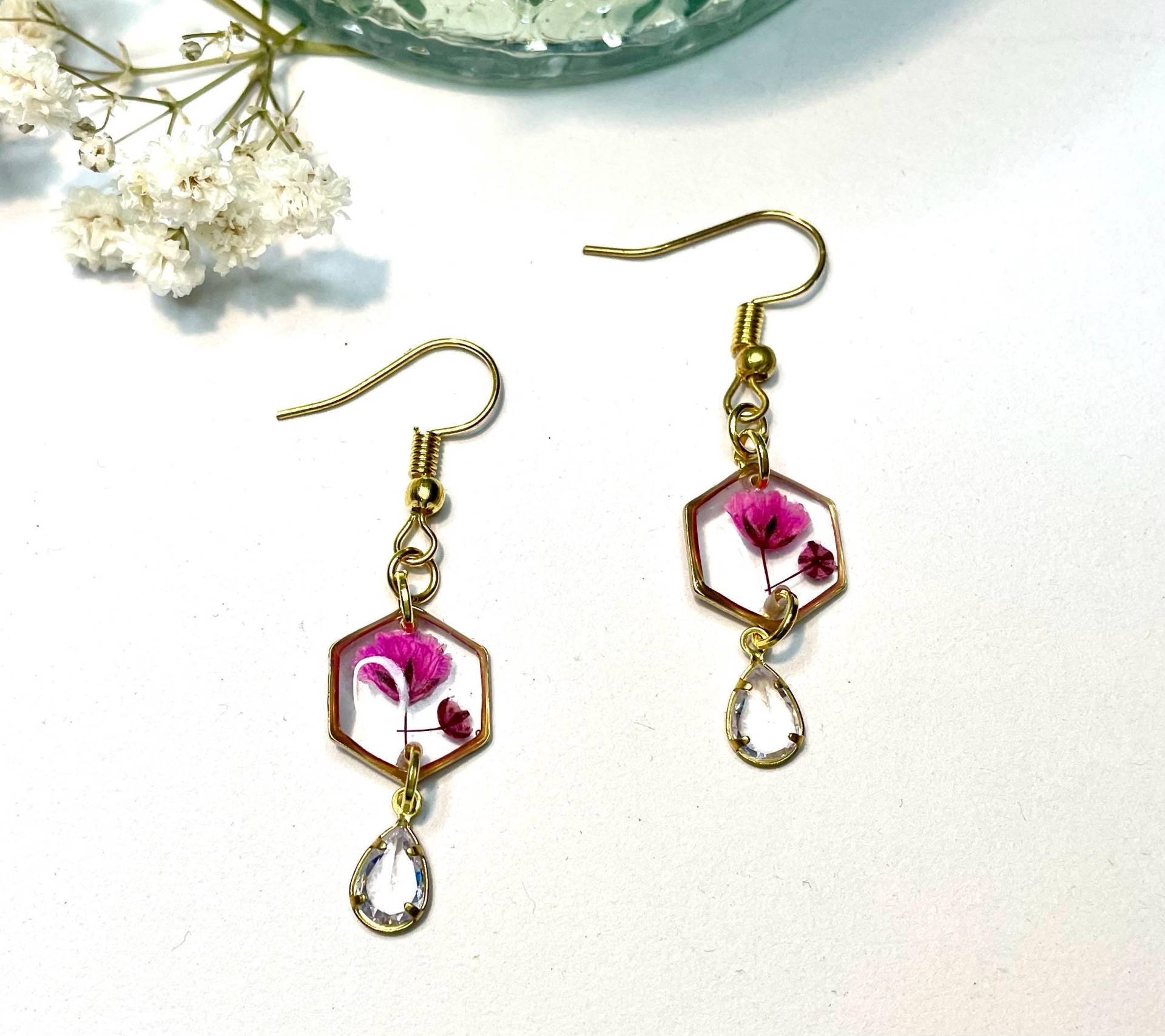 Echte Blüten Ohrringe - Echtes Schleierkraut in Epoxidharz Blumenschmuck -Blütenschmuck Boho Hochzeitsschmuck Naturschmuck von liebsterschmuck