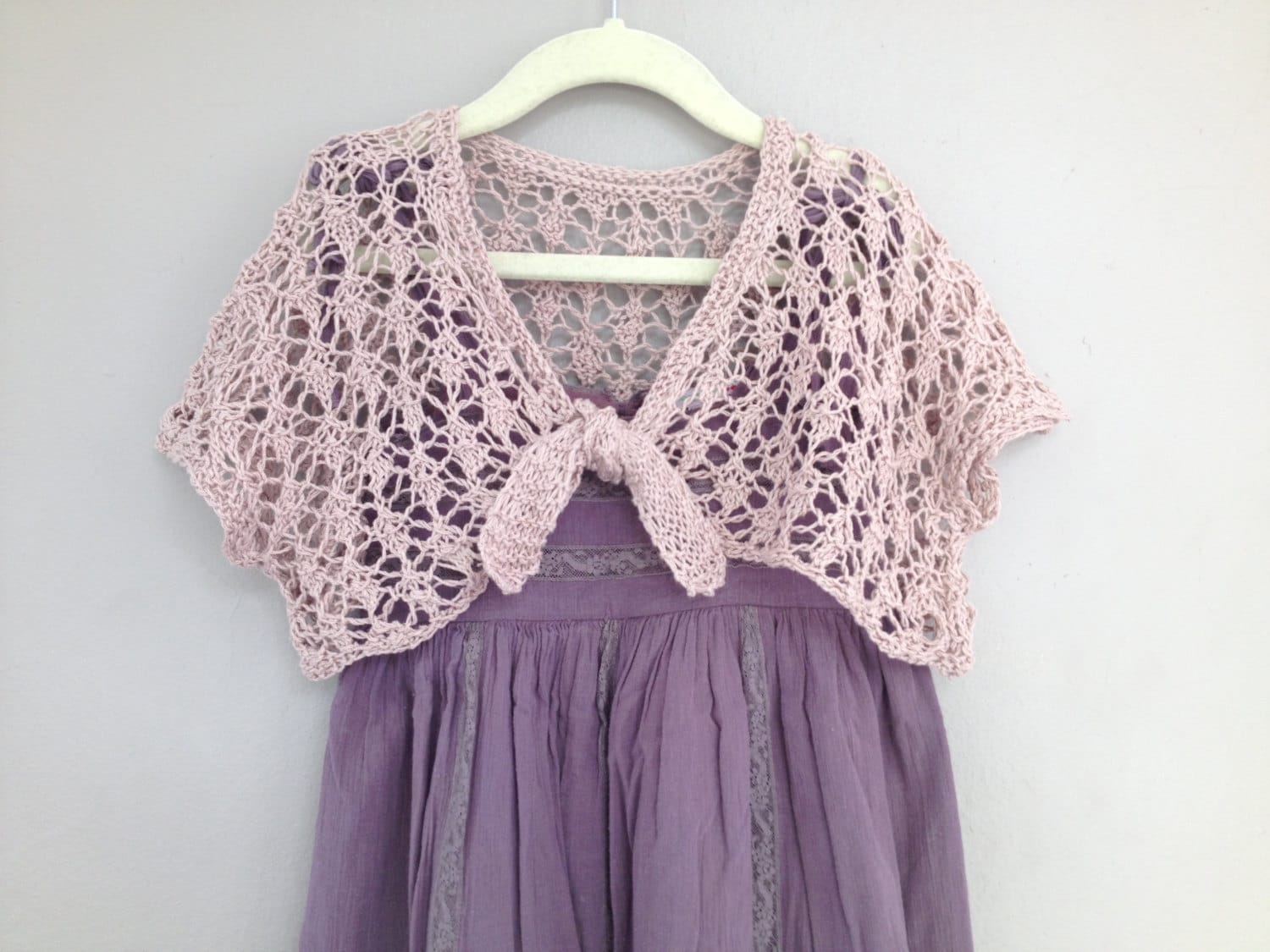 Mädchen Shrug - 4 5 6 Jahre Handgestrickte Sommer Strickjacke Leinen Baumwolle Mauve Ballerina Top Geschenk von lienra